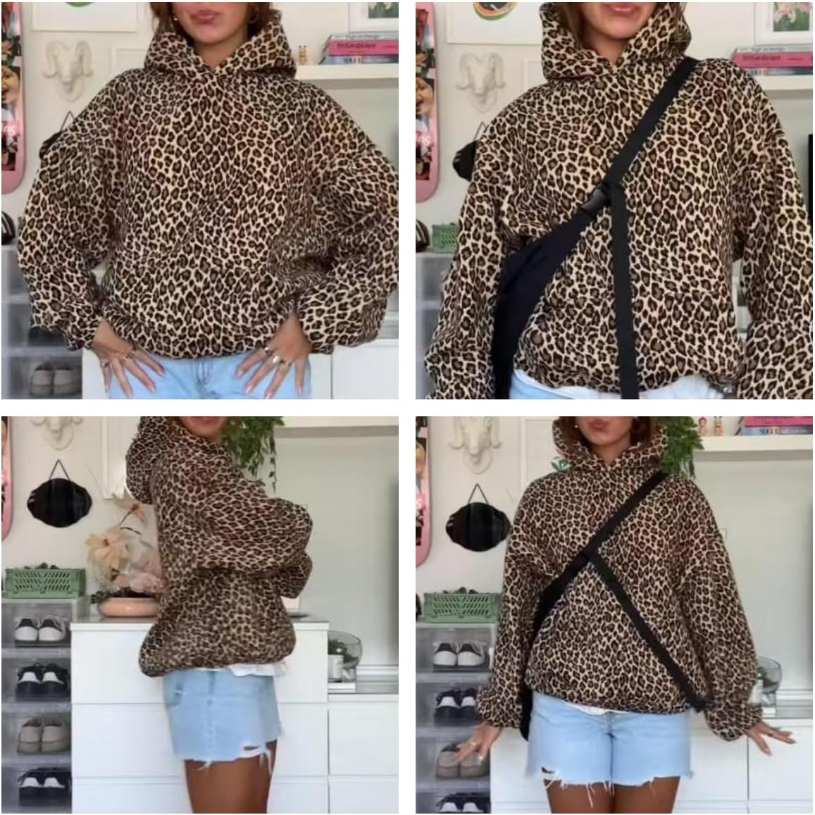 Vhitler Oversized Leopard Print Hoodie Cheetah Print Streetwear 2000s Pullover Sweatshirt Hooded Y2k Graphic Hoodies - Image 4