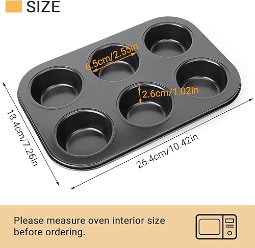Miniatura 2 de Beasea Molde para magdalenas de 6 tazas, juego de 2 moldes antiadherentes para hornear muffins, de acero al carbono, juego de utensilios para