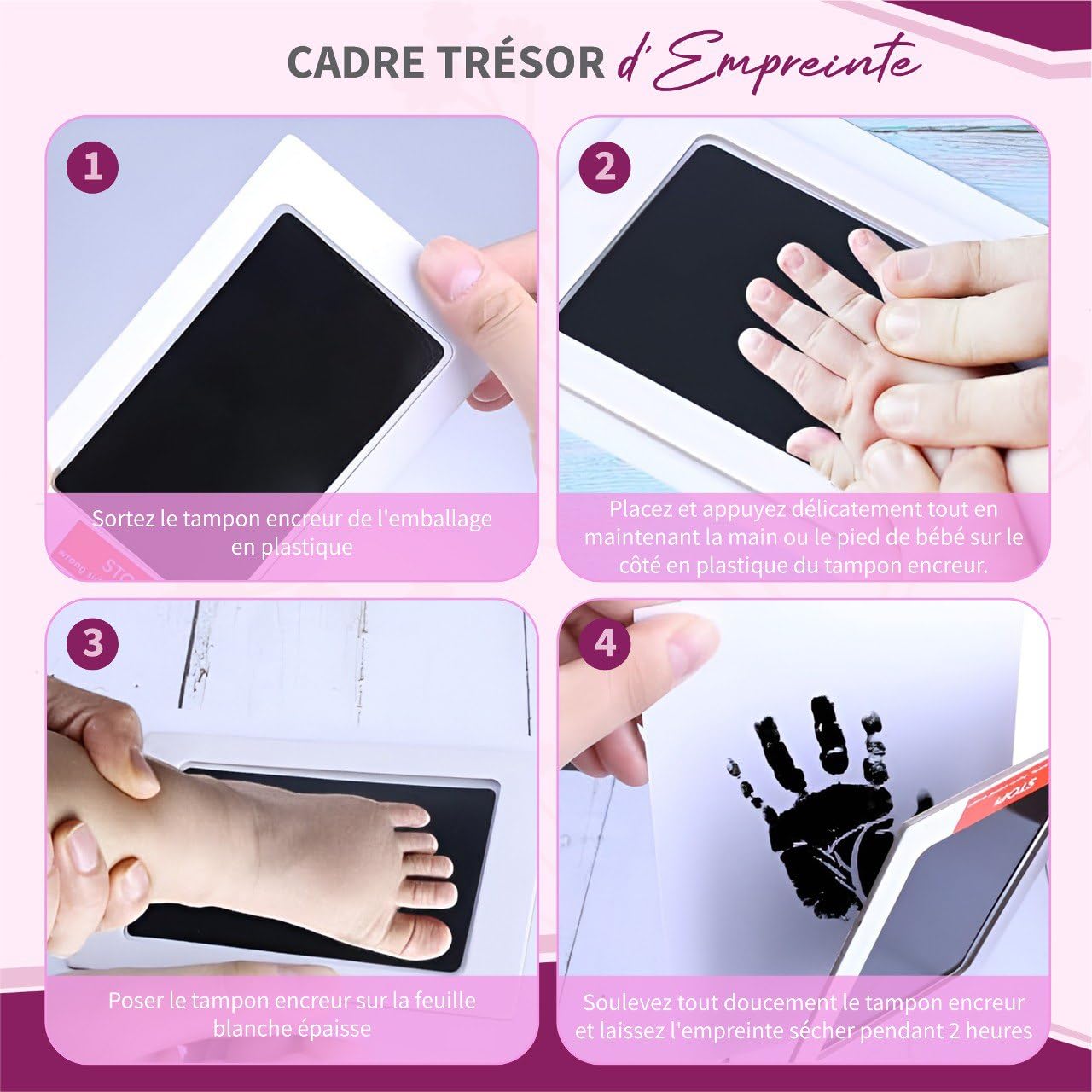 Cadre Photo Souvenir de la Première Année Bébé - 12 photos Pêle Mêle - Kit Empreinte Bébé - Cadeau Naissance Personnalisé - Décoration Cadre Chambre Bebe - Coffret Cadeau- En Français