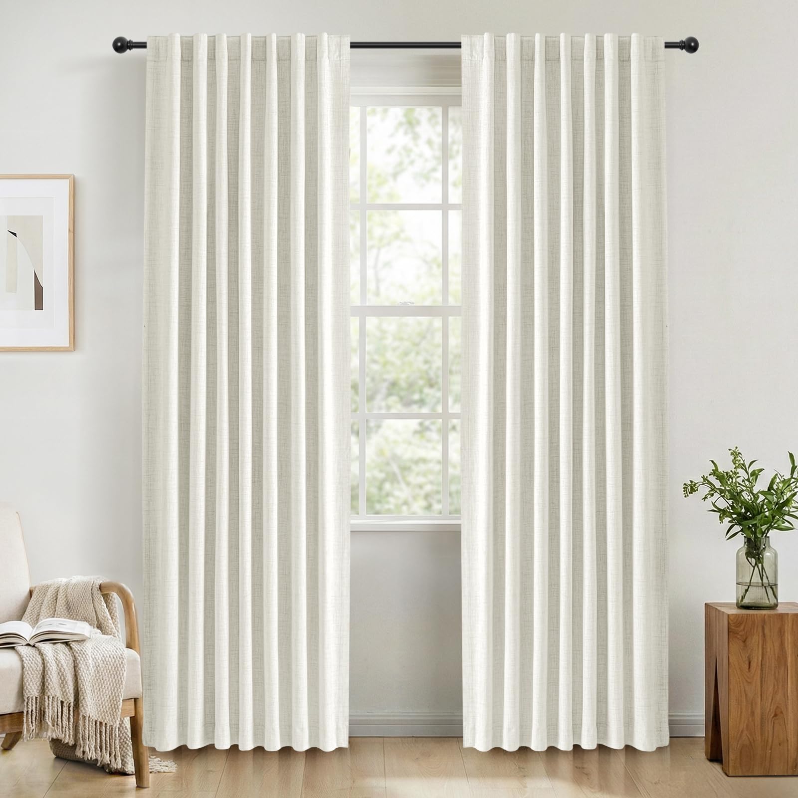 INOVADAY 100% Blackout Curtains for Bedroom 84 Inch Drop 2 Panels Thermal Insulated Curtains for Living Room, Back Tab Rod Pocket White Curtains with Coating Back Layer,50" W x 84" L