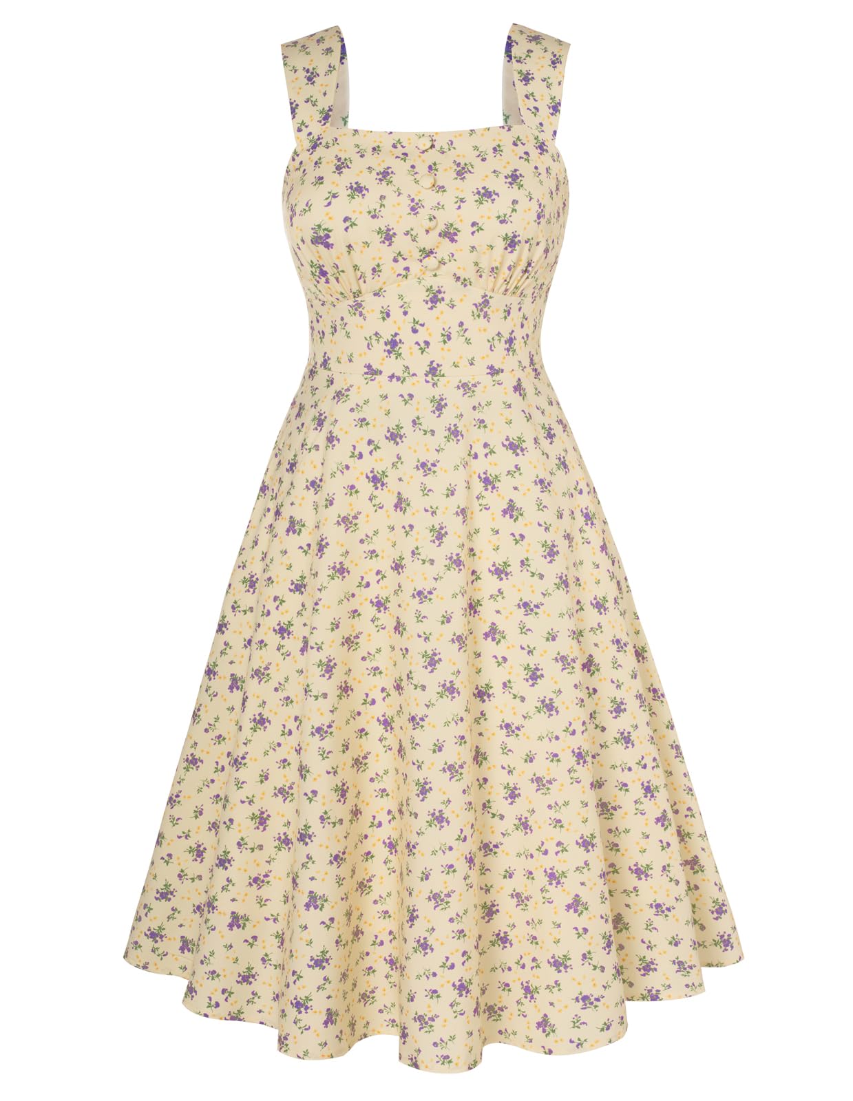 Belle Poque Square Neck Sundress for Women A Line Midi Dress Summer Cocktail Tea Party Dress with Pockets