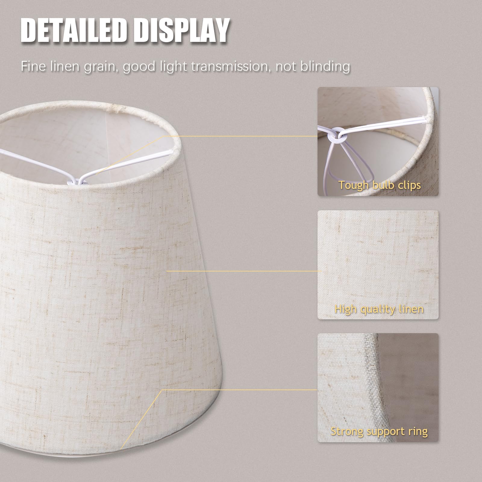 Piccolo paralume a clip per lampadine a candelabro, mini paralumi per lampadari, decorazioni per la casa, paralume in tessuto di lino beige, per lampadario da tavolo, lampada da parete, lampade da