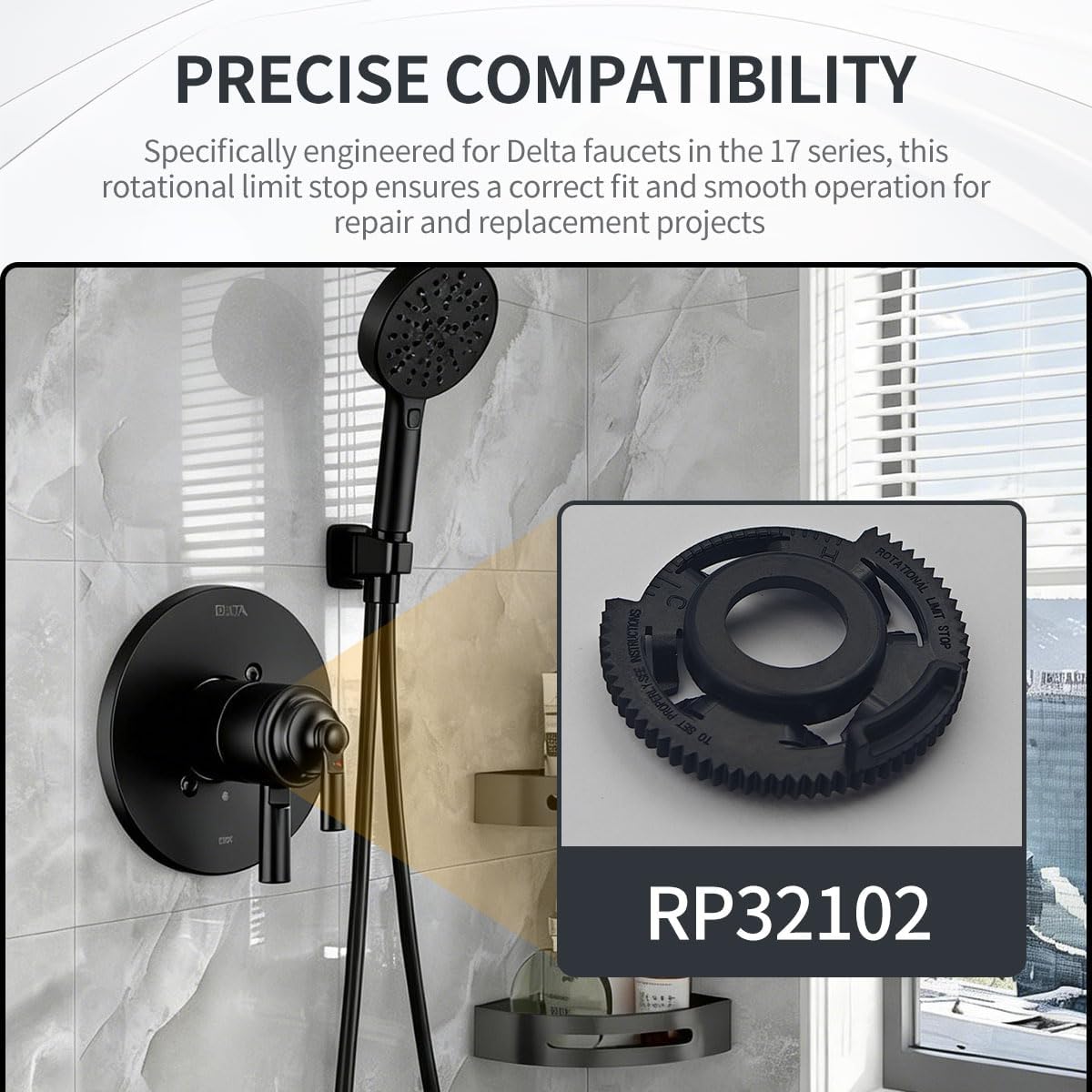 RP32102 Replacement Rotational Limit Stop Compatible with Delta Faucets, 17 Series, Chrome Finish, 1 Pack