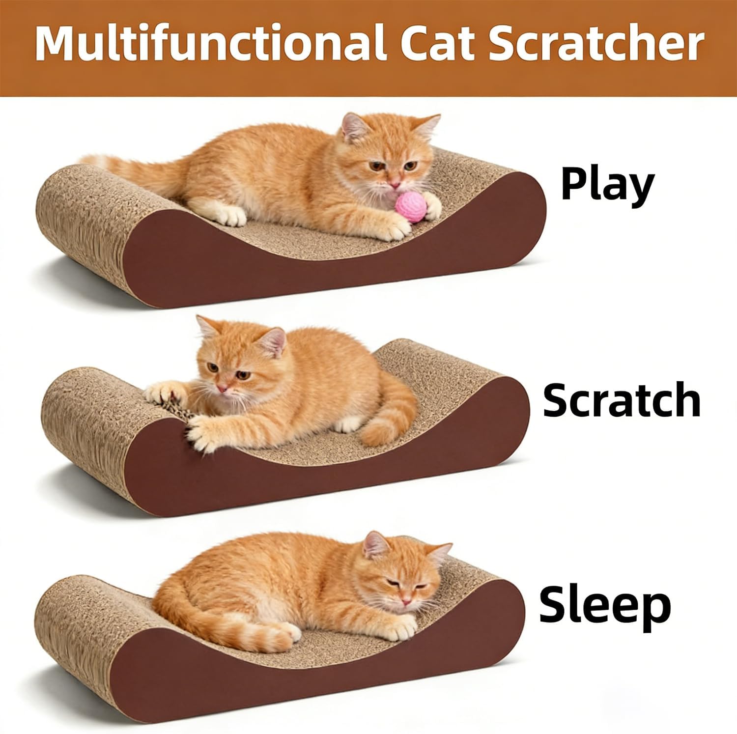 Simple Delxue Large Cat Scratcher Cardboard Bed, Horizontal Cat Scratcher Cardboard Lounge Bed, 100% Recyclable&Reversible Durable Board Pads Prevents Furniture Damage