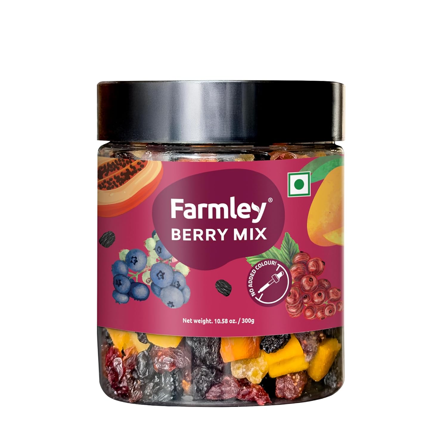 Farmley 8-in-1 Berry Mix Dried Fruits Blend - Black Raisin, Blackcurrant, Peach, Papaya, Mango, Blueberry, Strawberry, Cranberry | 10.5 oz Antioxidant Snack