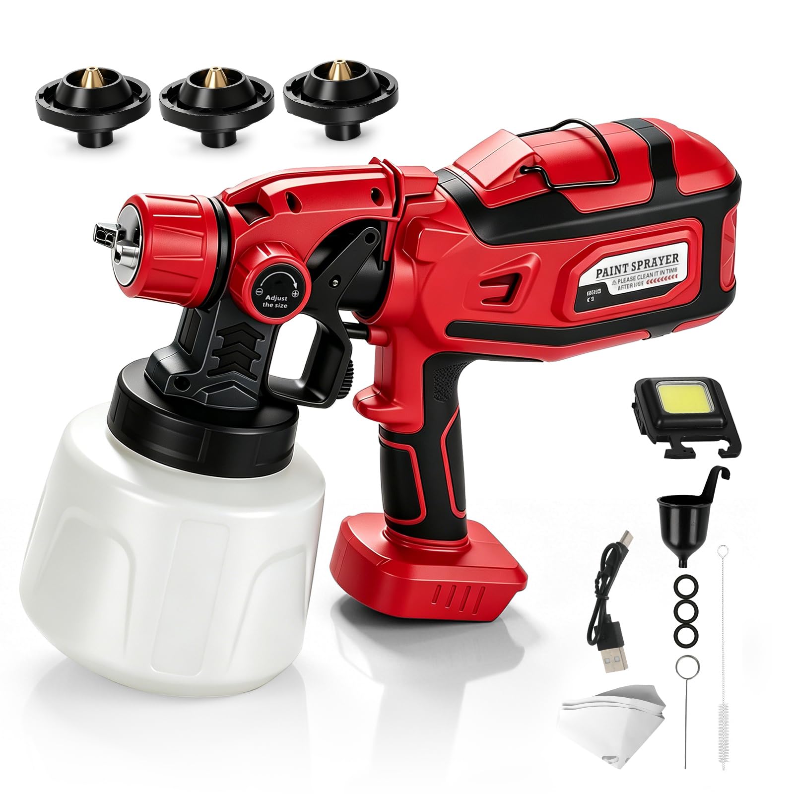 Cordless Paint Sprayer Compatible with Milwaukee 18V, 18000RPM Paint Sprayer for Walls and Ceilings with 1400ML Container and LED Light, 4 Nozzles & 3 Spray Modes for House Painting Fences
