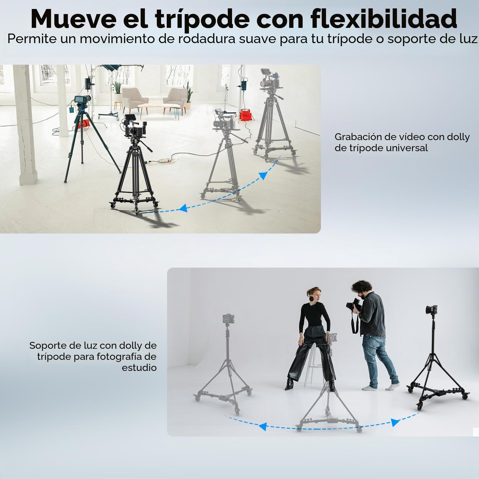 SIRUI Universal Photography Tripod Dolly con Ruedas de Goma de 7,6cm, Servicio Pesado con Patas Ajustables y Bolsa de Transporte, Capacidad de Carga de 33lb - AM-DF02