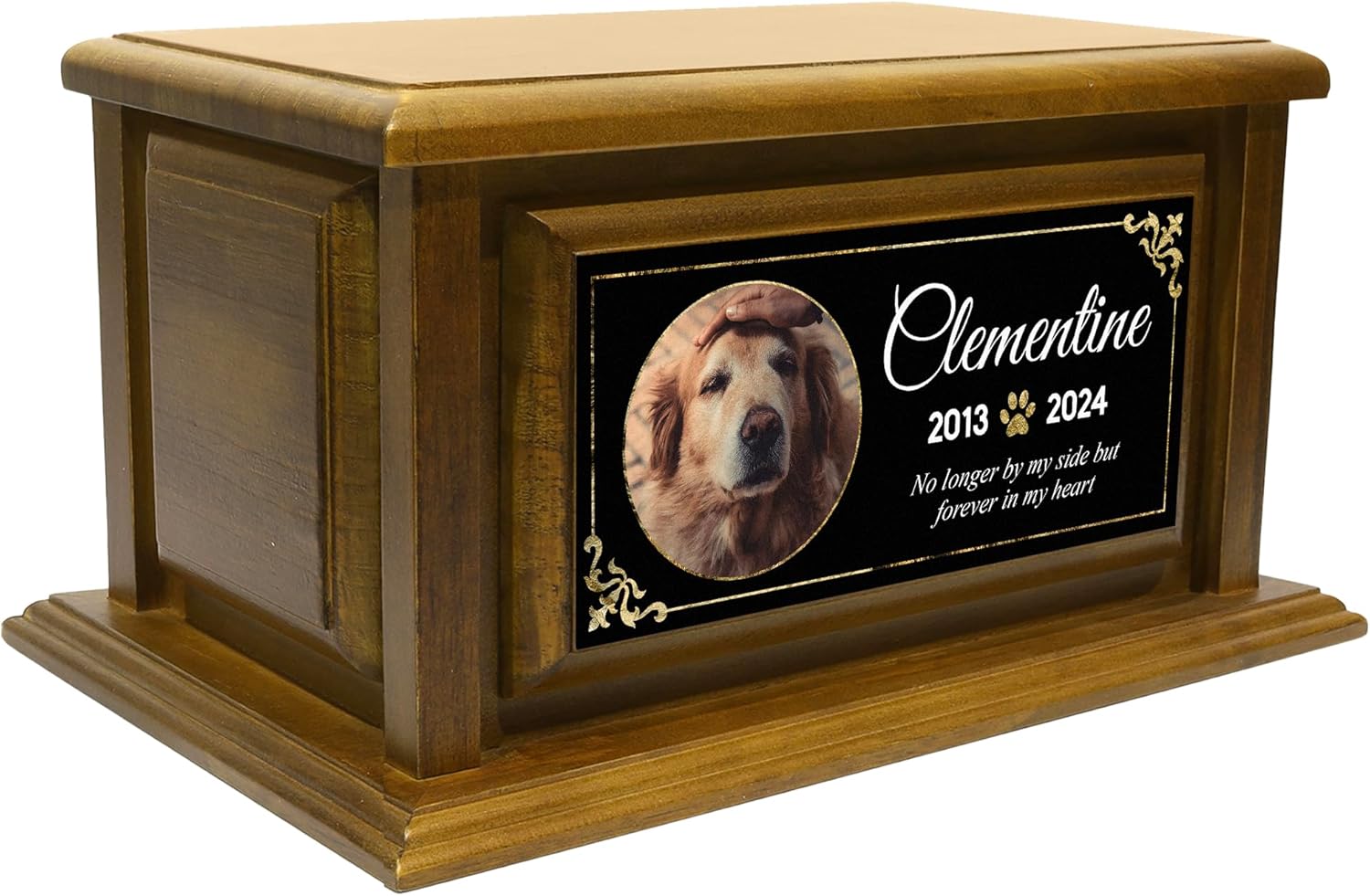 250lbs Personalized Pet Urns Made of Solid Pine Wood, Custom Urn Box for Dog Ashes, Large Burial and Cremation Urns for Dog Memorial, Warm Walnut Color (Design 14)
