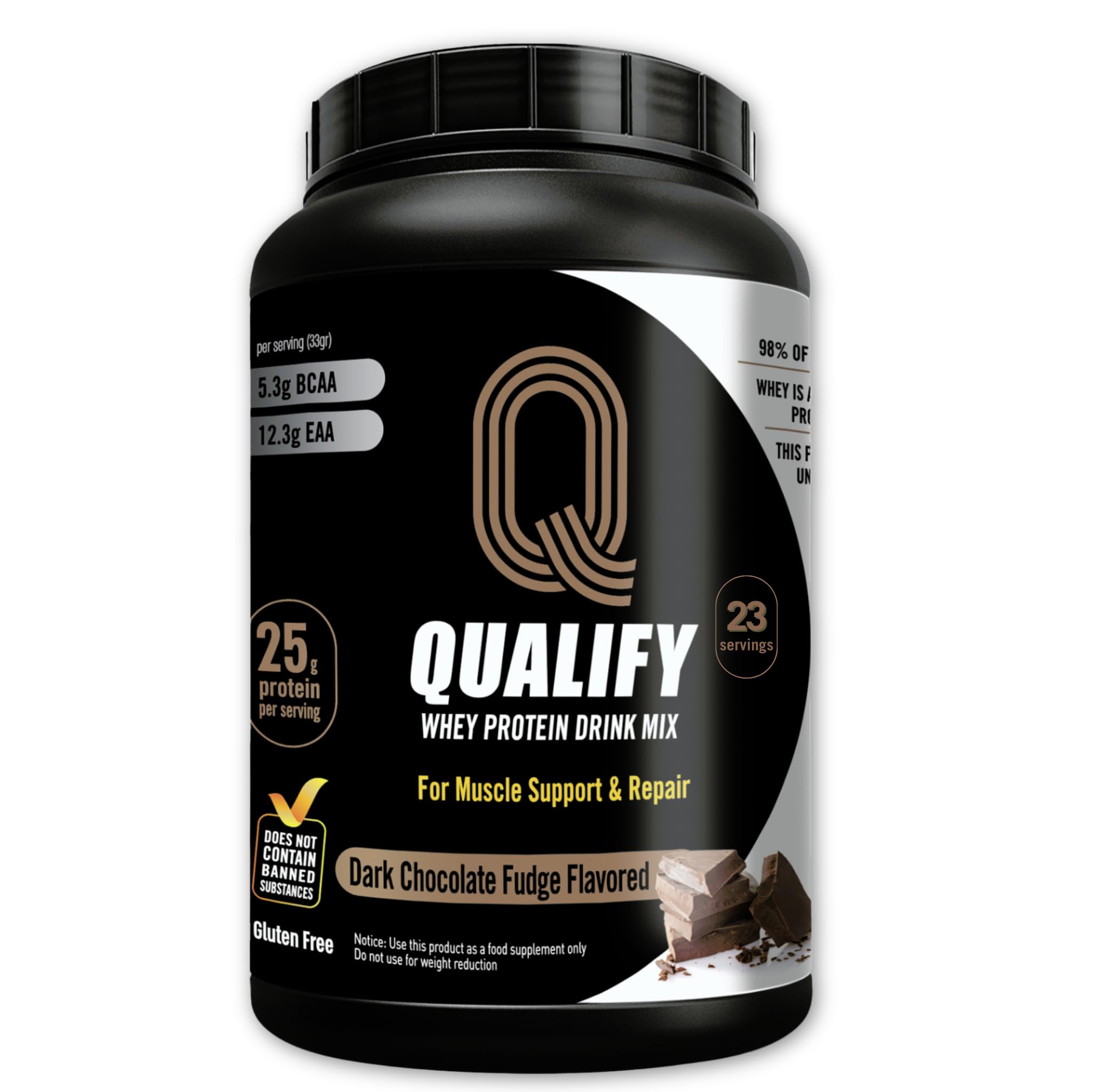- Dark Chocolate Whey Protein Powder. 25g Protein Shake for Post Workout Recovery, Smoothie & Baking. Gluten & Sugar Free, Highly Kosher, With Amino Acids (5.5g BCAA, 2.7g Leucine), 1.65lbs, 23 Servings