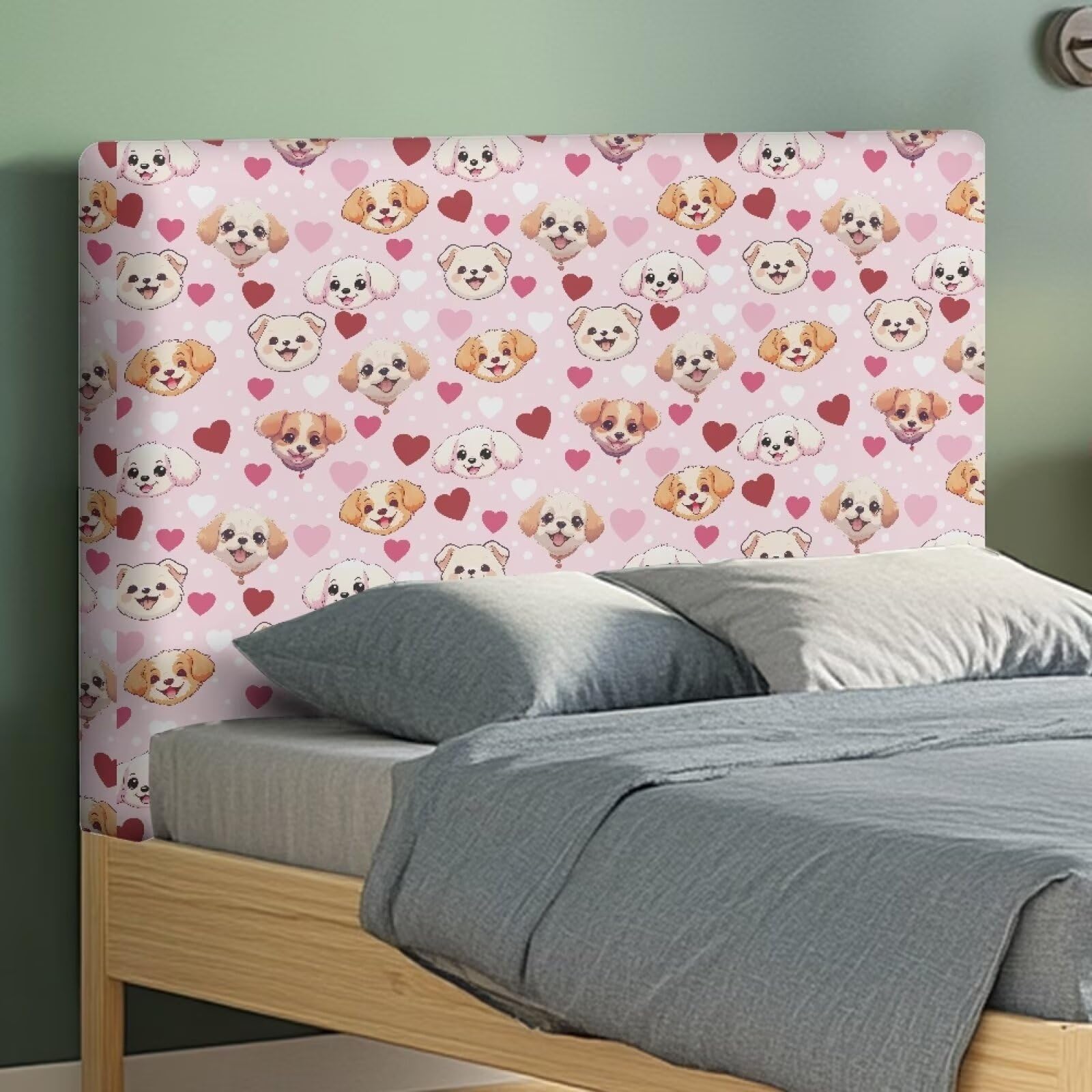 Hechitok Pink Heart Dog Bed Headboard Slipcover, Head Board Cover Protector Stretch Solid Color Dustproof Cover for Bedroom Decor