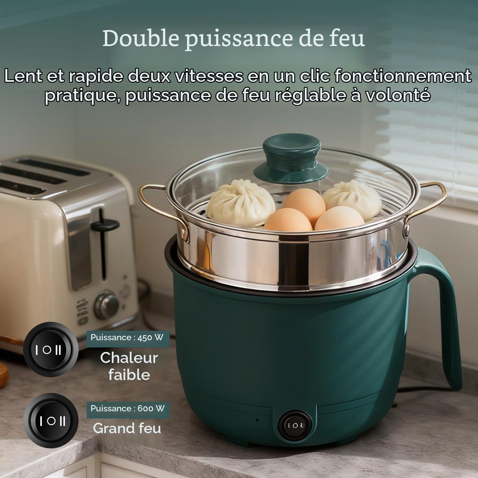 Marmite Électrique, 1.3 L Hot Pot Électrique, 600 W, 220 V Marmite Portable, Mini Hot Pot Avec Cuiseur Vapeur En Acier Inoxydable, Casserole Électrique Pour La Maison, Le Bureau, Le Dortoir