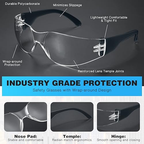 Miniatura 3 de WFEANG Lentes de seguridad transparentes para hombres y mujeres, ANSI Z87.1, resistentes a arañazos e impactos para WorkLab