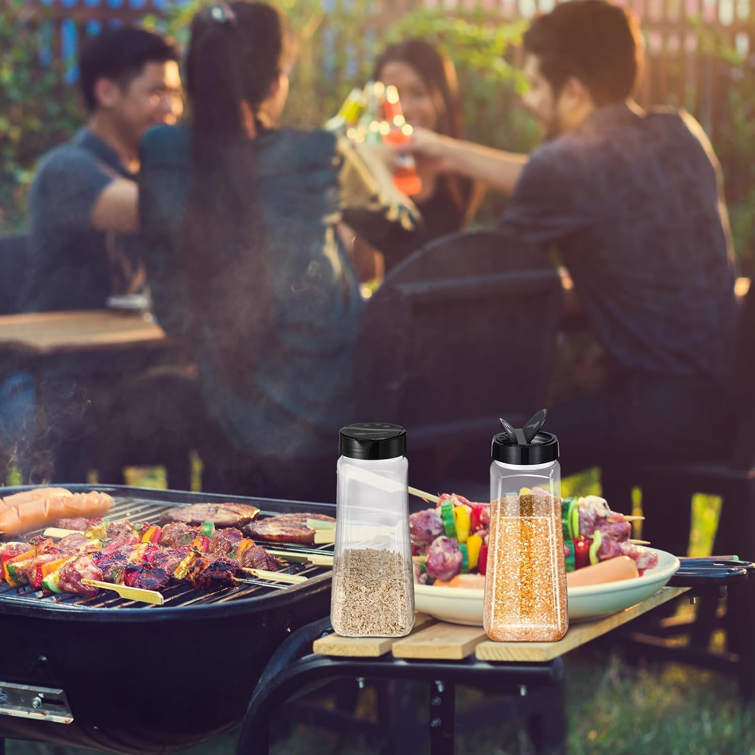 Zhehao 16 Pack 32 oz Plastic Spice Jars with Black Cap Plastic Bottle Containers with Shaker Lids Large Reusable Seasoning Shaker Empty Powder Storage Container for Storing Salt Herbs Cabinet Kitchen