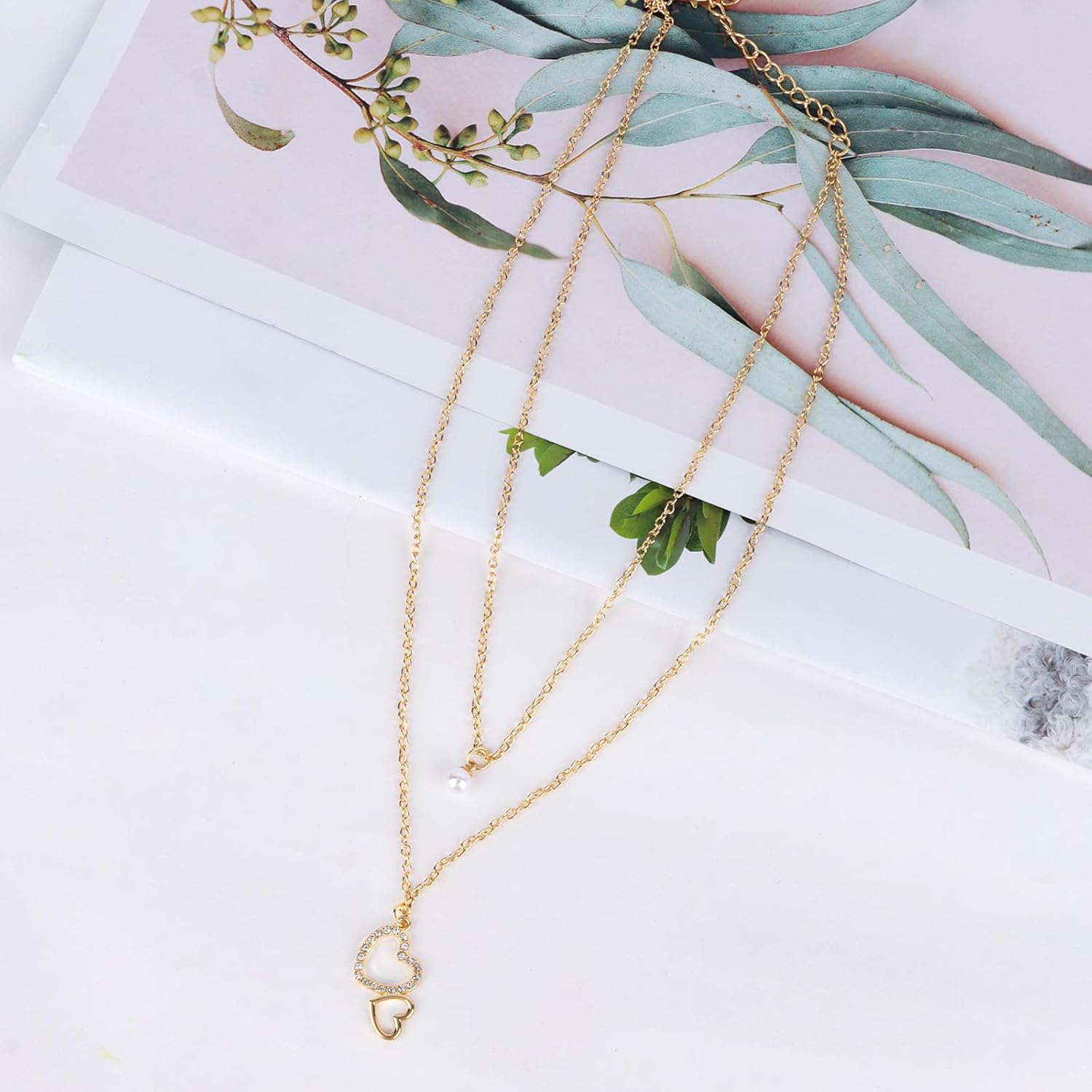 Heart Necklace for Women Handmade Gold Plated Layered Necklace Pearl Love Heart Pendant Necklace for Girlfriend Charm Dainty LongGold Chain with Pearl Earrings - Image 7