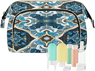 Kigai Mexican Talavera Tile Blue Makeup Bag C...