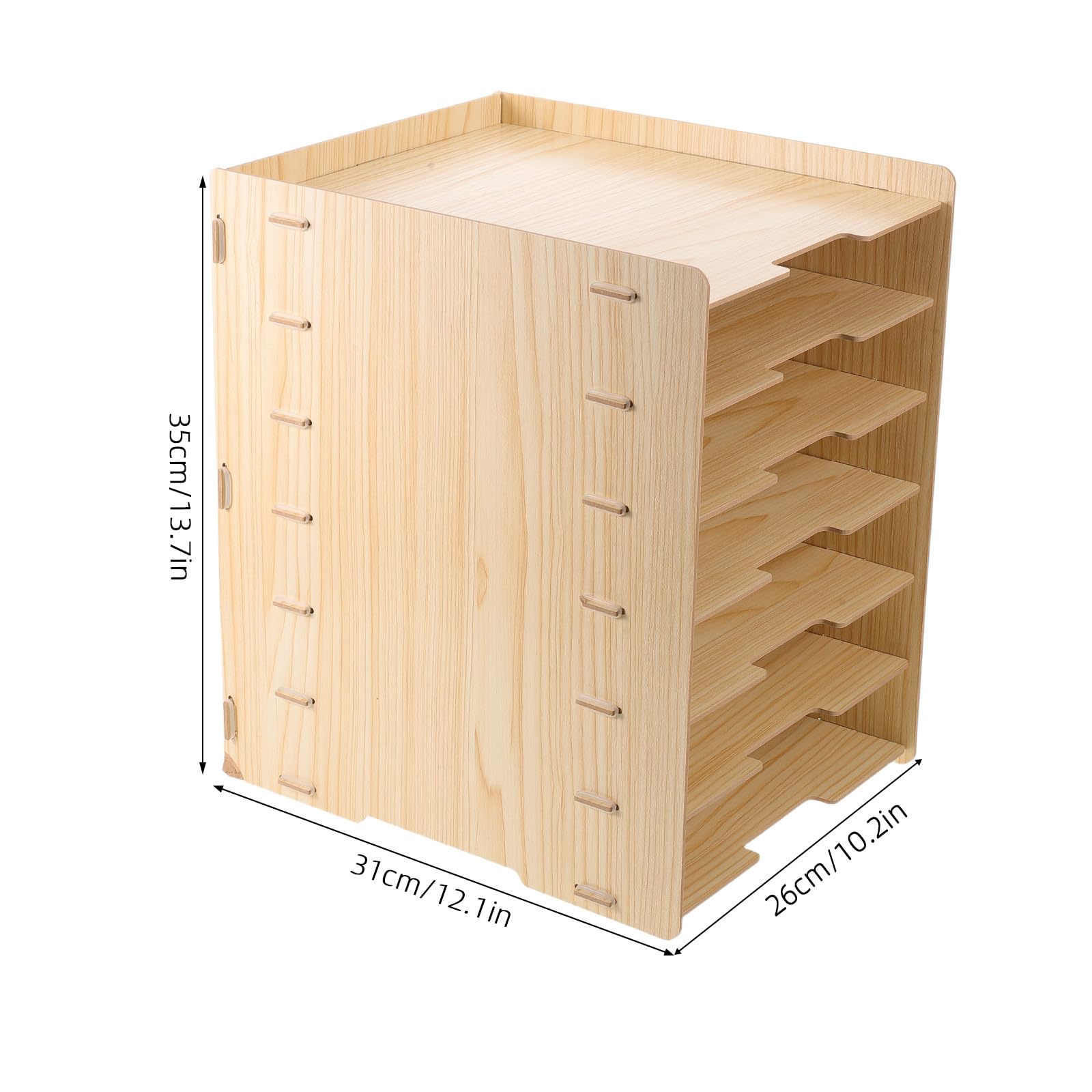 Organizzatore per documenti in legno - Portadocumenti da tavolo in legno color kaki - Scaffale a 7 ripiani per documenti e lettere in ufficio o a casa