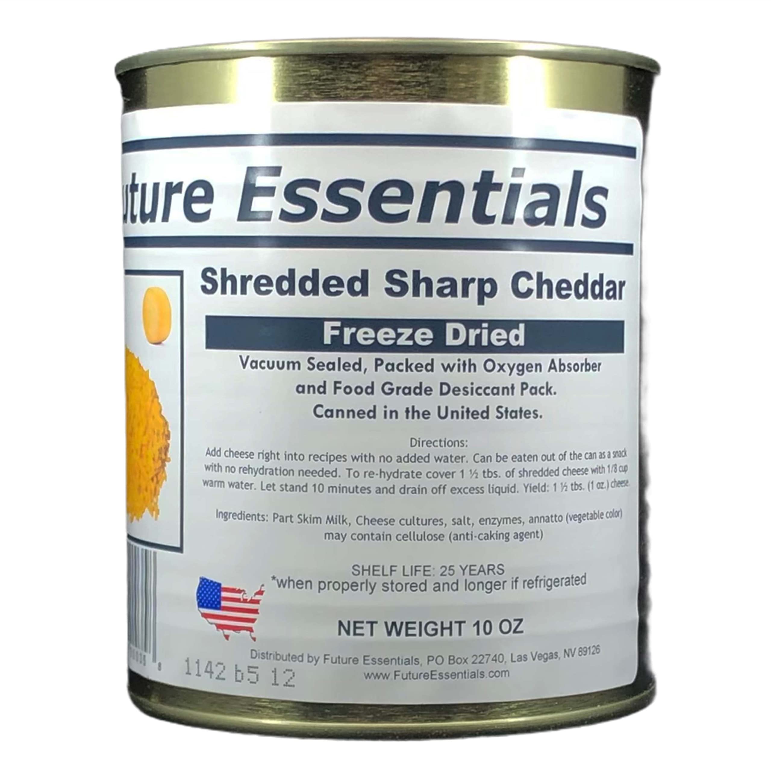 Future Essential Freeze Dried Shredded Sharp Cheese | Emergency Food | Perfect for Casseroles, baked potatoes, tacos, garlic bread, soups (06 CANS)