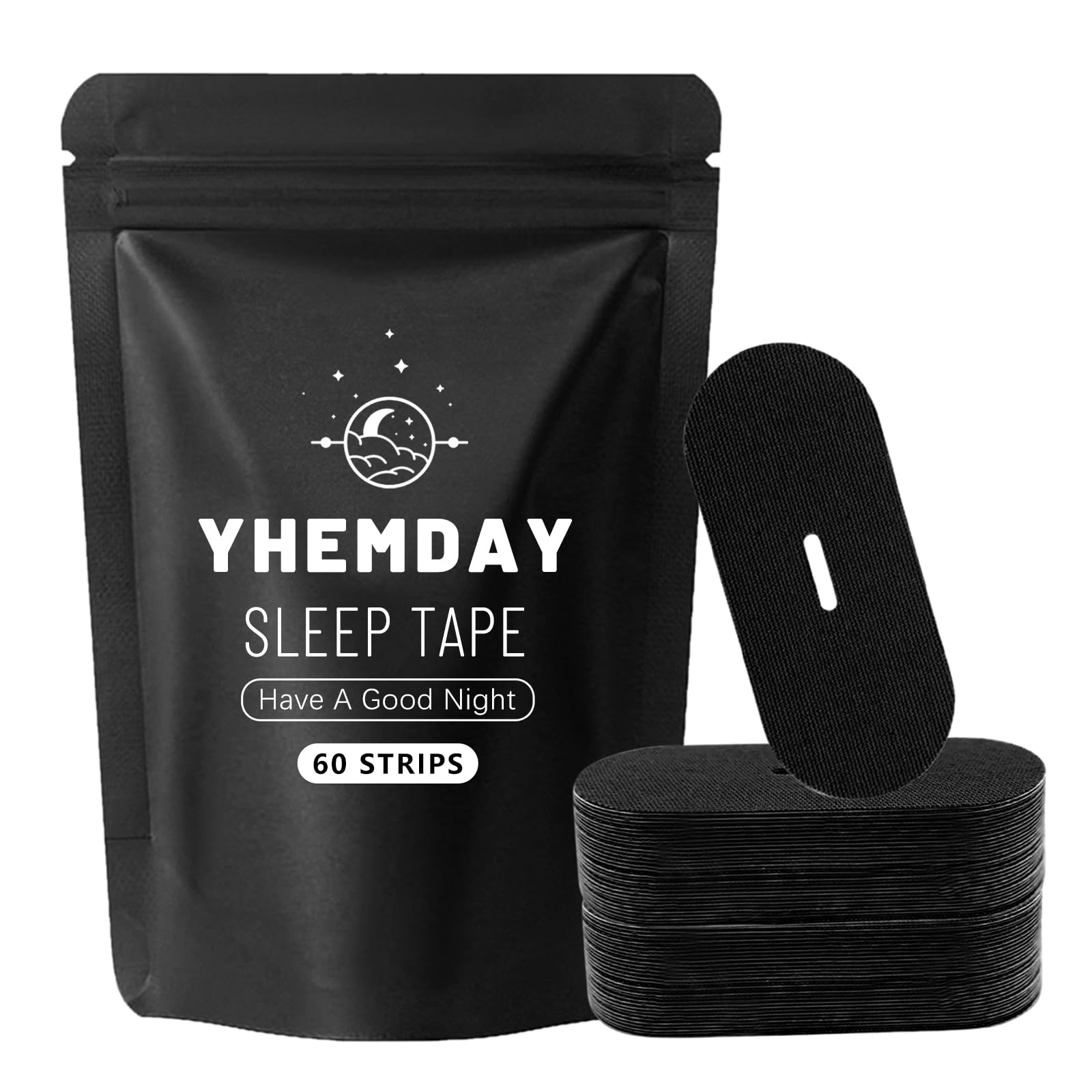 Yhemday Mundpflaster Schlafen (Schwarz)– Mundband für bessere Nasenatmung, Hypoallergenes Mundpflaster zum Schlafen, Hautfreundliches Mouth Tape