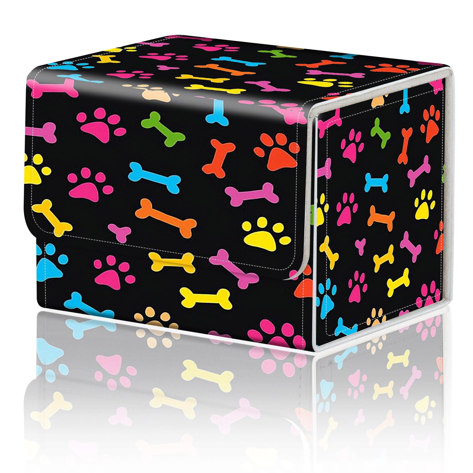 Card Game Storage Box for TCG Deck Box MTG Card Box Organizer Trading Card Case Commander Deck Box TCG Card Storage Box Magnetic Closure Creative Pattern Up to 200 Cards, Cute Dog Paw Prints And Bones โ image 1