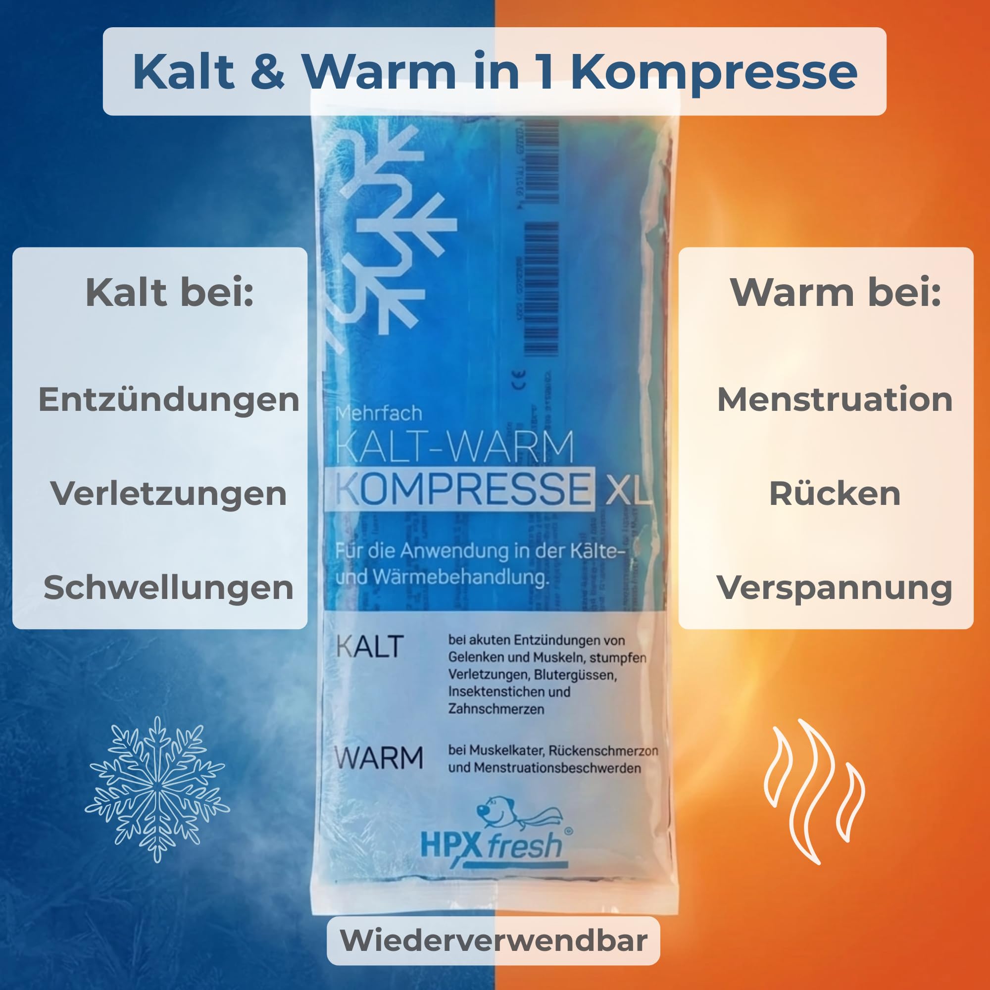 48x HPXfresh® Mehrfach-Kompresse für Kalt und Warm Anwendungen in der Größe 12x29cm | mikrowellengeeignet | Mehrfach Kalt- Warm Kompresse, Gelkompresse (12x29cm, 48)