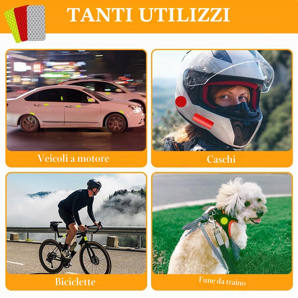60 Pezzi Adesivi Riflettenti per Auto Adesivi Riflettenti per Biciclette Impermeabile e Sicuro in Alta visibilità Adesivi Catarifrangenti di Sicurezza per Veicoli Biciclette Moto