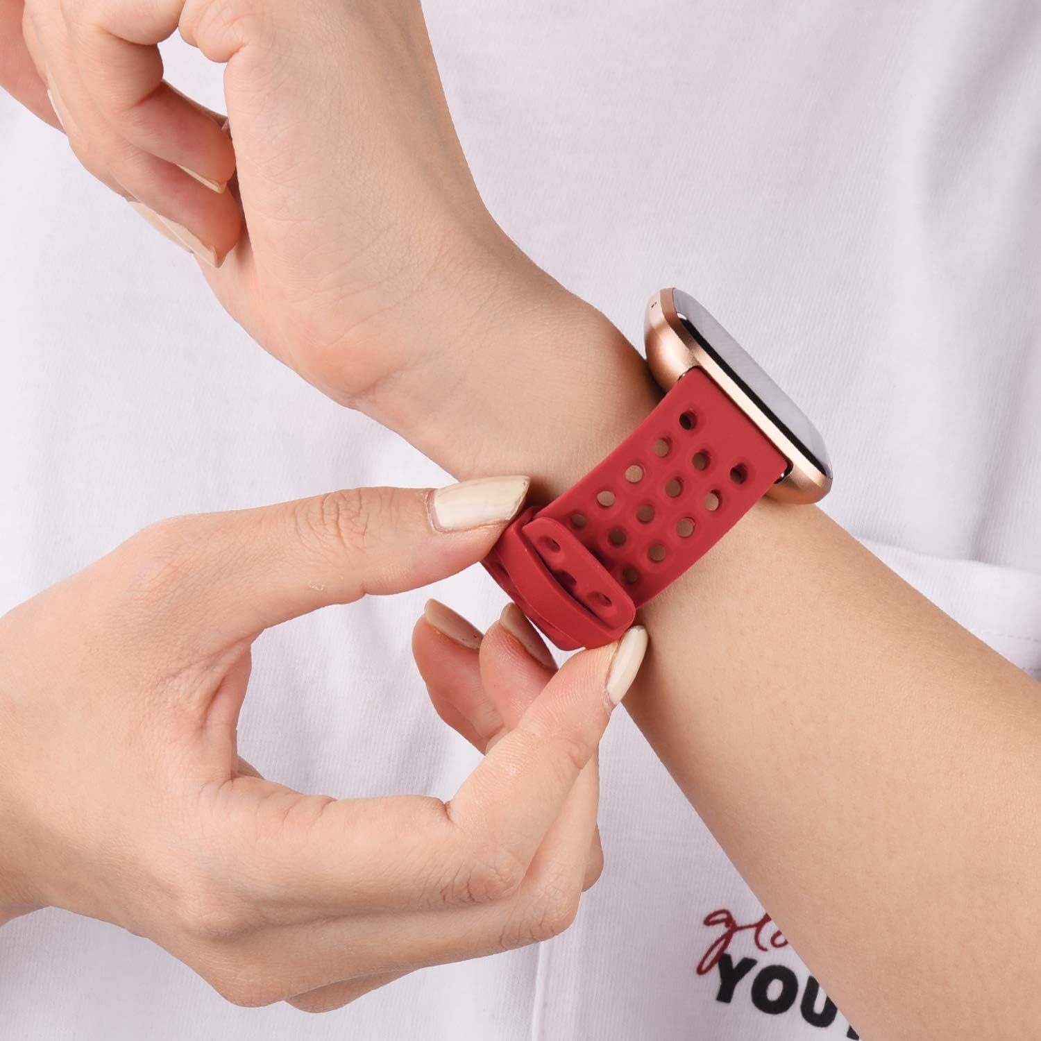 IEOVIEE Sport Bands Compatible with Fitbit Versa 2 / Versa Lite/Versa Smartwatch, Waterproof Breathable Wristbands for Fitbit Versa 2 Smart Fitness Watch (Large, Black+Red+Purple)