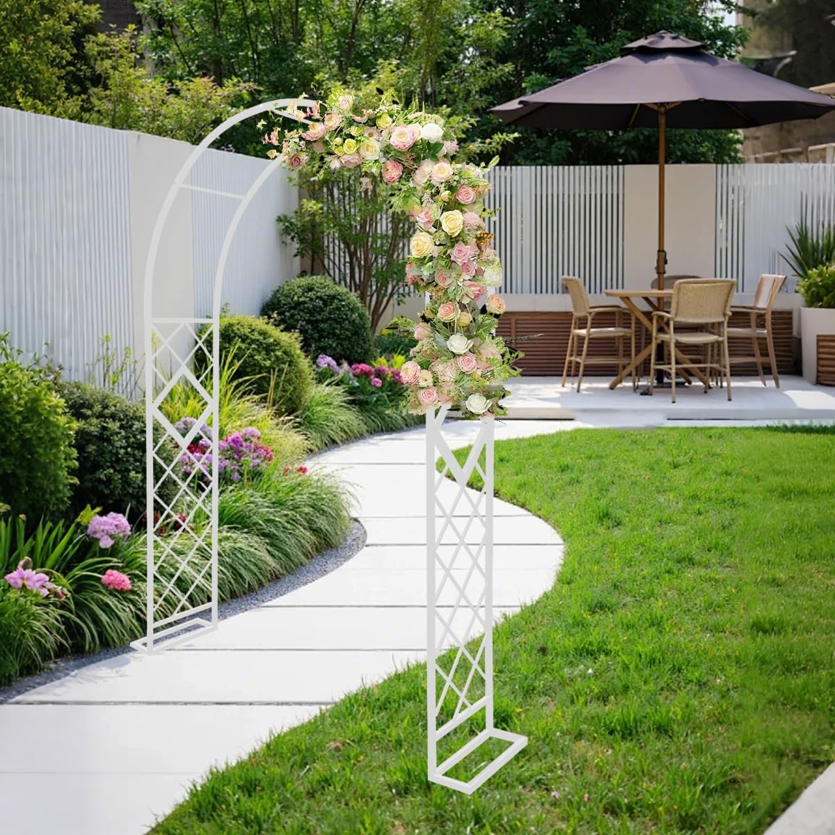 Treillis d'arche de jardin extérieur blanc pour plante grimpante