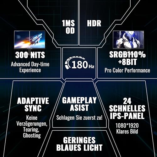 Minifire Écran Gaming 24 Pouces, 180 Hz, 1ms, Full HD(1920 x 1080) écran sans Cadre, Adpitive Sync, HDMI 1.4 & DP 1.2, 300Nits, sRGB 110%, Ultra-Thin Bezel, Adjustable Tilt - Noir （MFG24F4L） - 2