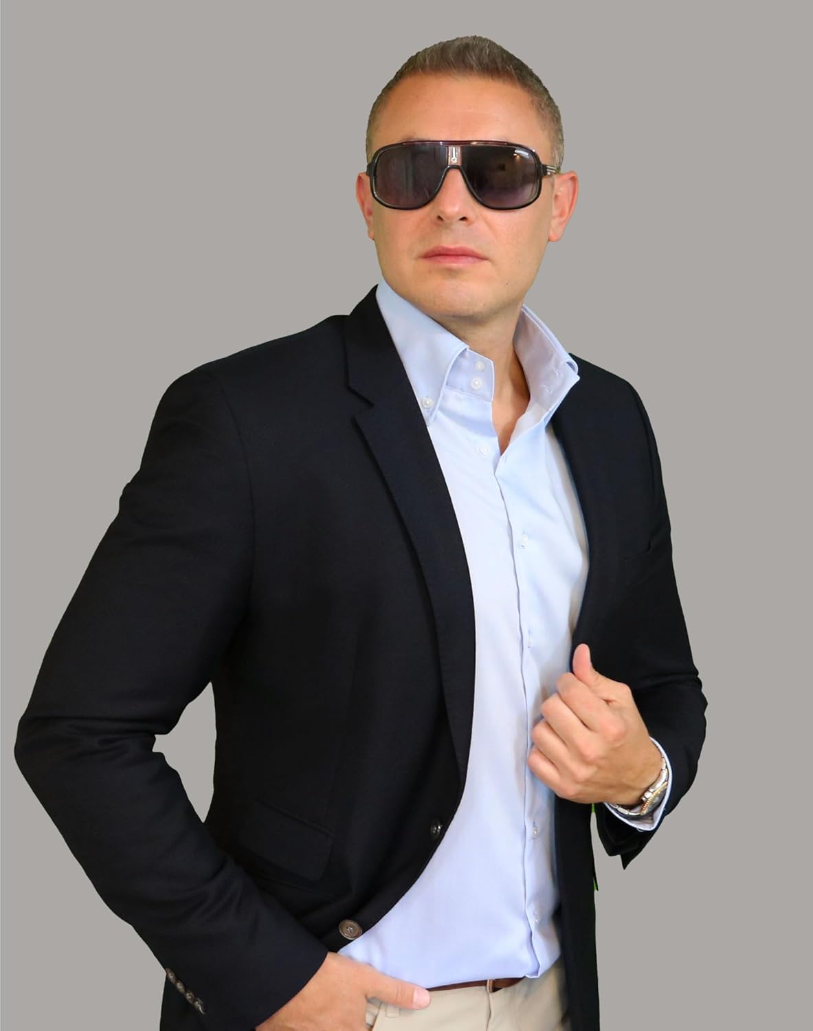 Men's Dress Shirt Blue Firm Collar Wrinkle-Free Short Sleeve Premium European Design Plain Business Casual Easy Care - Image 5