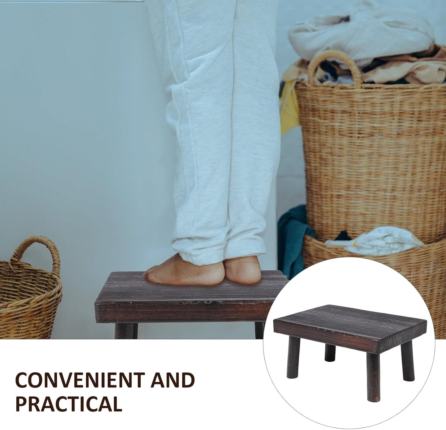 TEHAUX Wooden Plant Stand Solid Wood Flowerpot Holder Low Stool Bonsai Shelf Vertical Planter Rack for Indoor Outdoor Home Garden Decor