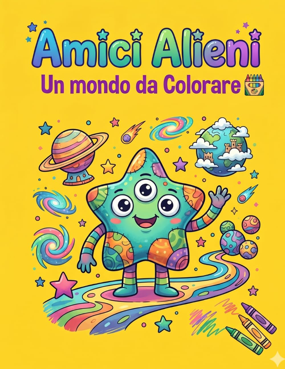 Amici Alieni un mondo da colorare: Libro da Colorare per Bambini dai 3 agli 8 Anni con 60 Simpatici Mostri Alieni, Disegni Facili e Linee Spesse.