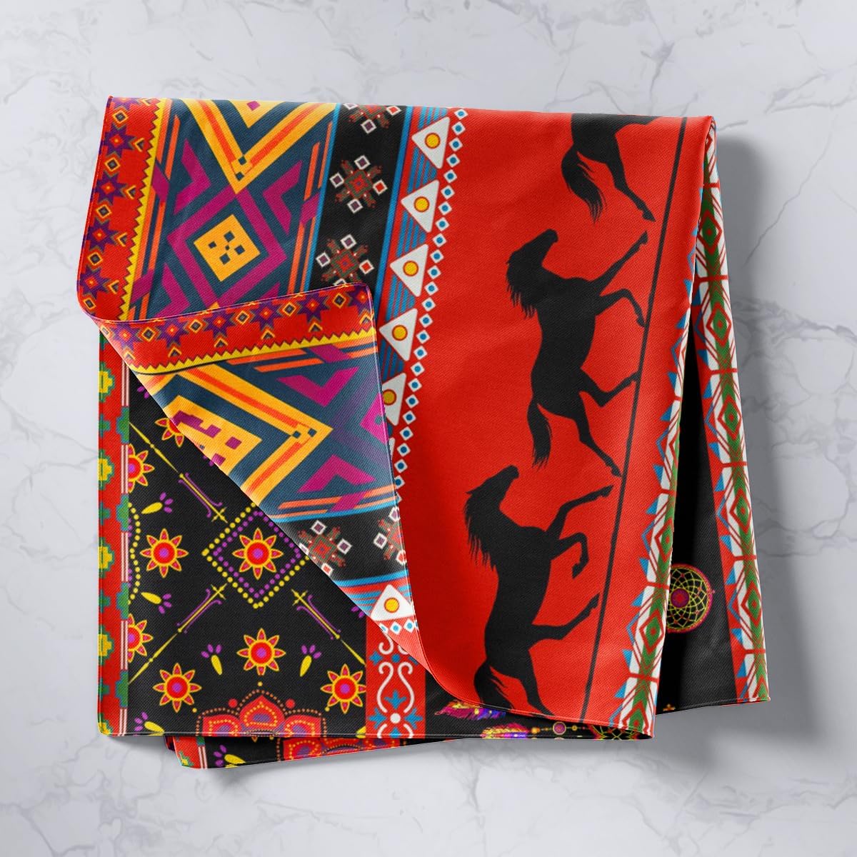 Feelyou Western Wall Hanging Boho Aztec Wall Tapestry Kids Boys Girls Cowboy Cowgirl Horse Dreamcatcher Tapestry Luxury Southwestern Tribal Mandala Art Decor for Bedroom Red Black Medium 59x59 image 2