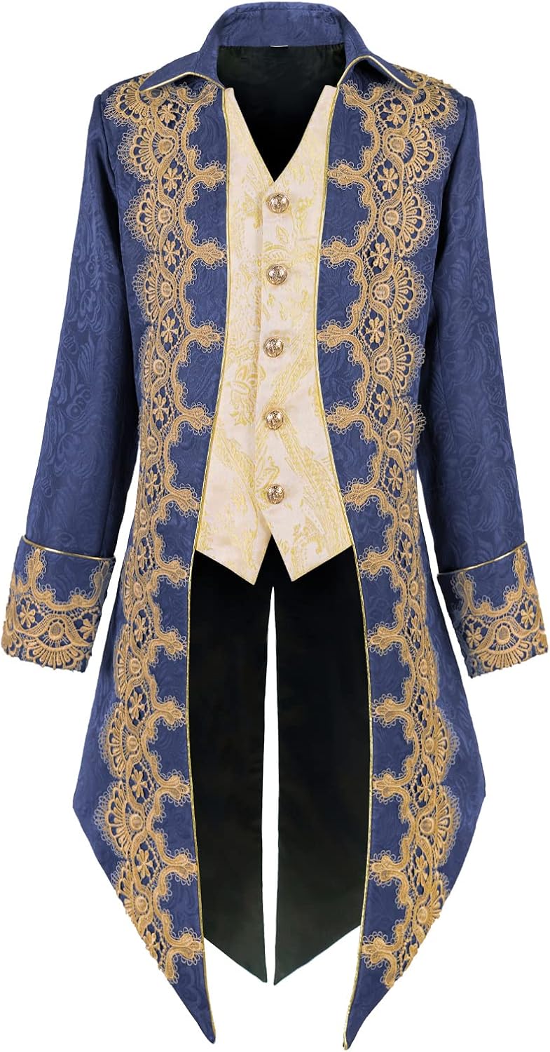Men's Medieval Tailcoat Jacket Embroidery Vintage Gothic Steampunk Tuxedo