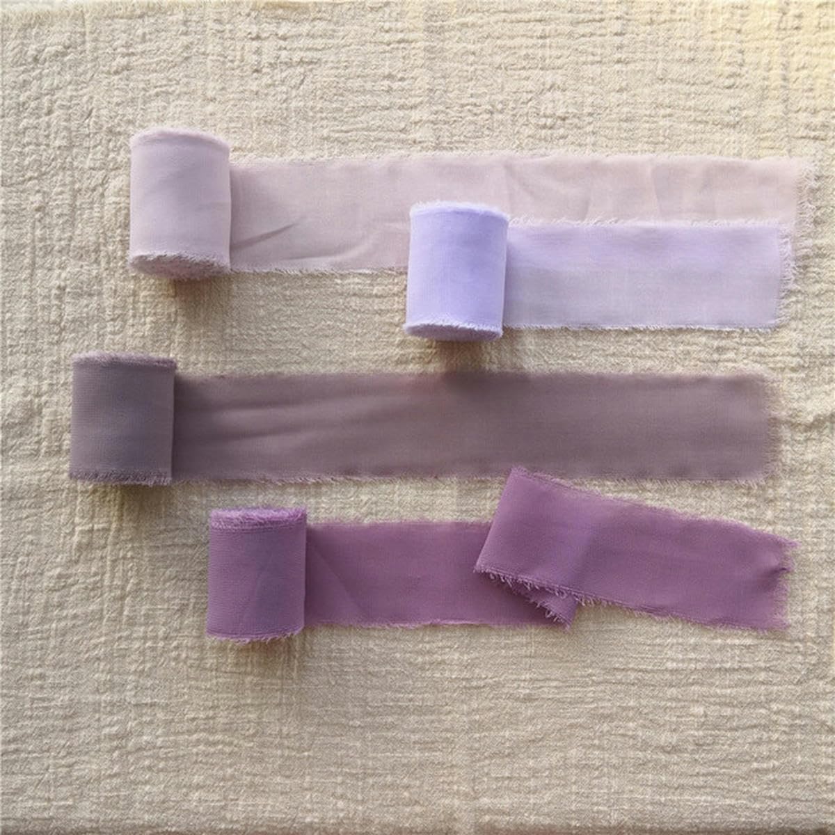 4 Stück ausgefranstes, handgefertigtes Chiffon-Seidenband, 4 cm x 5,5 m, transparentes Fransenband, Blumensträuße, Hochzeitseinladung, Geschenkverpackung, Fl
