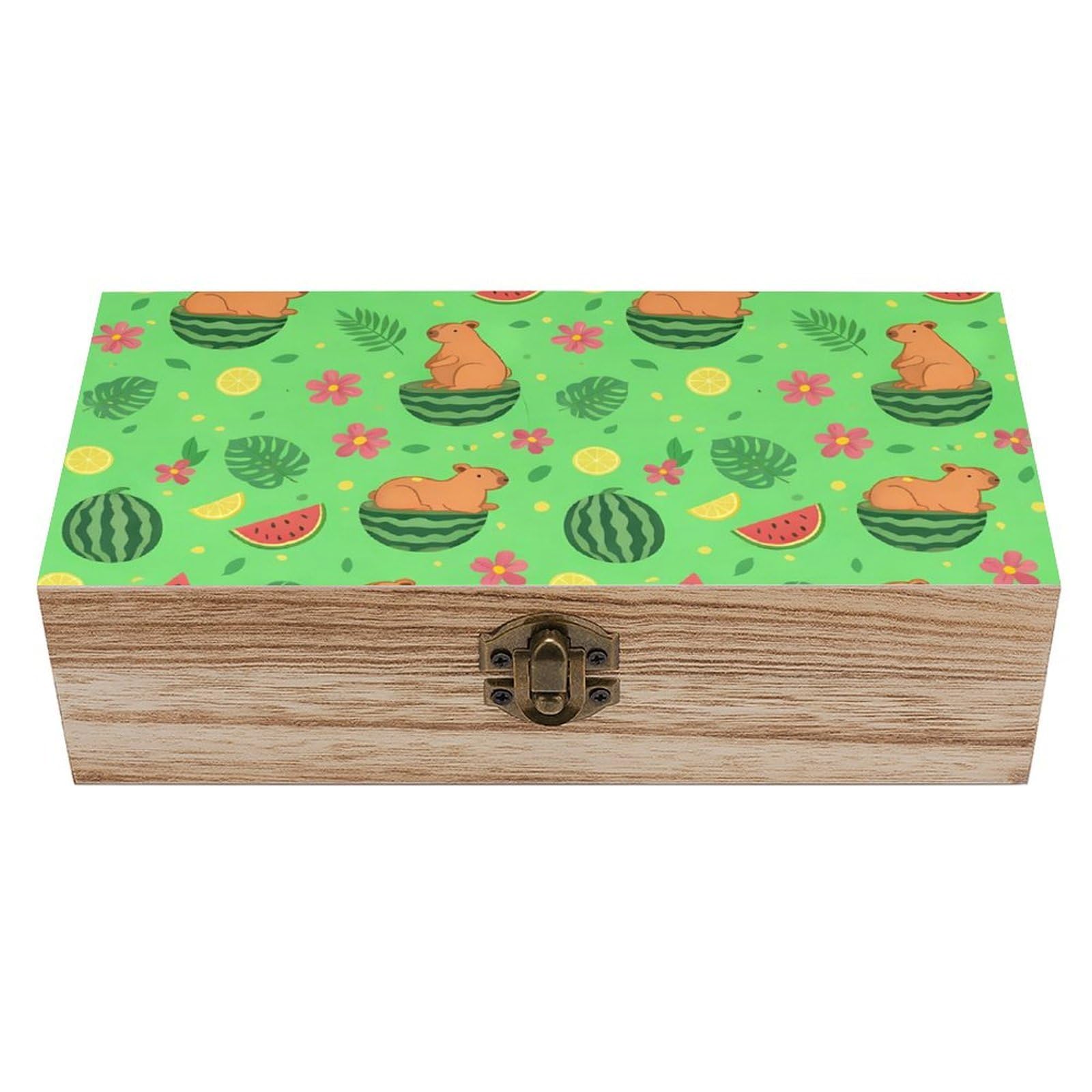 HLBSDM Cute Capybaras Fruits Floral Wooden Storage Box