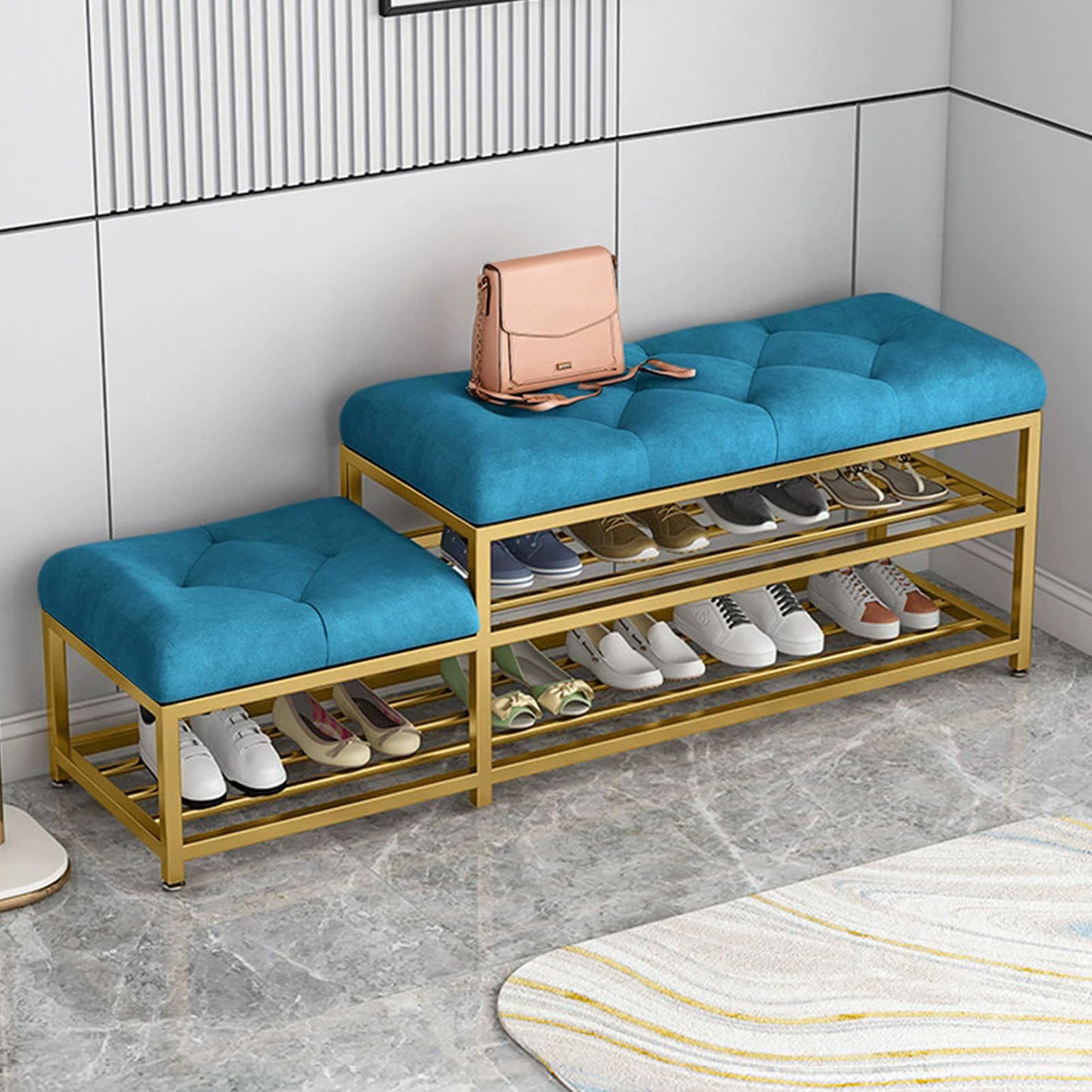 Banc d'entrée en velours avec rangement gris moderne