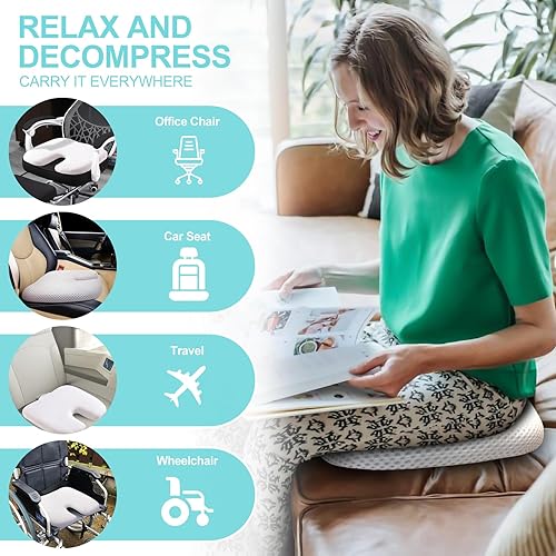 Miniatura 5 de Cojín de asiento, cojín para silla de oficina, cojín de alivio del dolor del coxis para sillas de oficina, 19.5 x 15.5 pulgadas (blanco, material 3D
