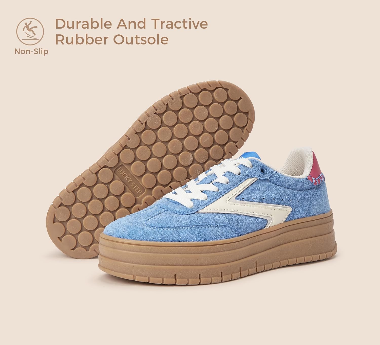 LUCKY STEP Women's Platform Sneakers Gum Sole Suede Casual Classic Retro Rubber Thick Sole Trendy Fashion Tennis Walking Shoes - Image 3