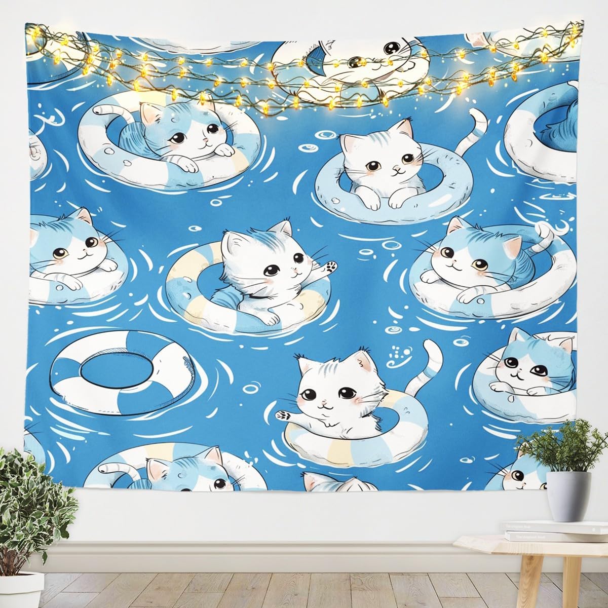 Feelyou Kawaii Cat Tapestry Large 59"x82" Kids Paw Print Wall Hanging Blanket for Boys Girls Teens Cute Kitten Wall Art Cat Lover's Gift Animal Tapestries image 3