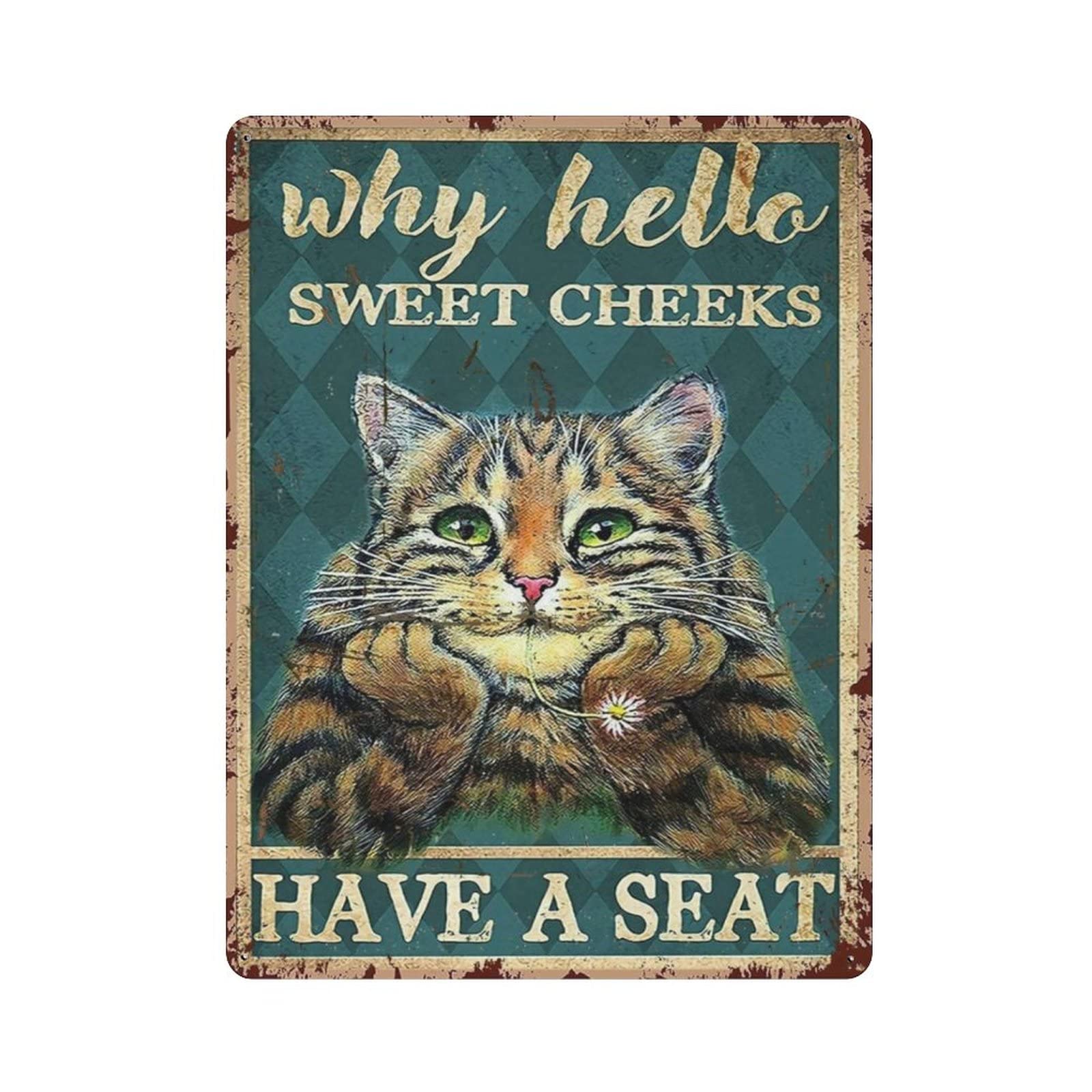 AOOEDM Why Hello Sweet Cheeks Metal Tin Signs for Man Cave Funny Art Wall Plaque Kitchen Bar Sign Coffee Shop Garage Wall Decor Hanging Decor