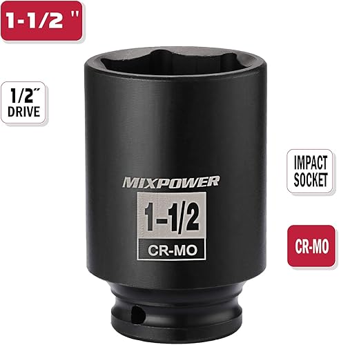 Miniatura 2 de MIXPOWER Zócalo de impacto profundo de 12 pulgada SAE, CR-MO, 6PT, tuerca de eje de grado de impacto para una fácil extracción