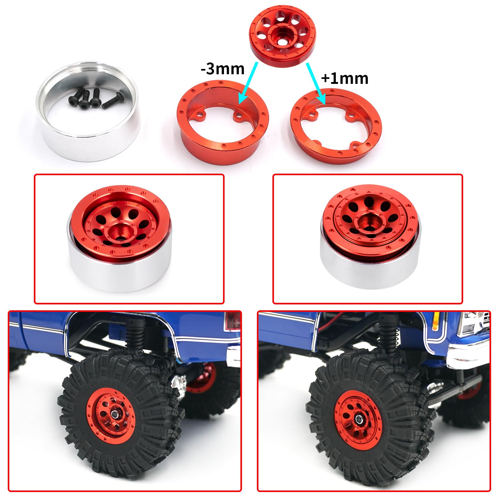 INJORA 1.0 Beadlock Wheel & Mud Tire Set For Axial SCX24 - Deep Dish, Negative Offset, Rose Gold, S3 Compound