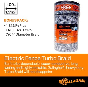 Gallagher S30 Solar Electric Fence Charger with 1640ft Highly Conductive Braided Turbo Wire | Effectively Contain Livestock, Protect Property, and Deter Wildlife