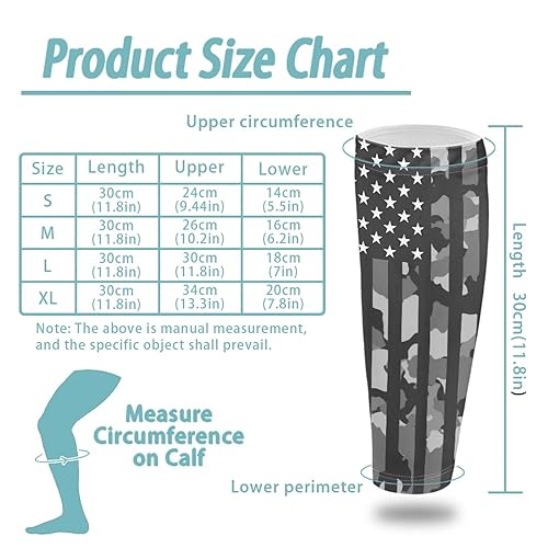 Miniatura 7 de FUSURIRE Juego de 2 mangas de compresión de pantorrilla de fútbol con estampado de bandera estadounidense de camuflaje para hombres, niños y