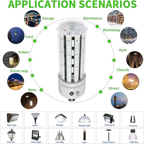 Miniatura 5 de NS Bombillas LED de maíz de 100 W, 5000 K, AC110-277 V, 16000 lm, base E26E39, halogenuros metálicos de repuesto LED HID CFL para iluminación