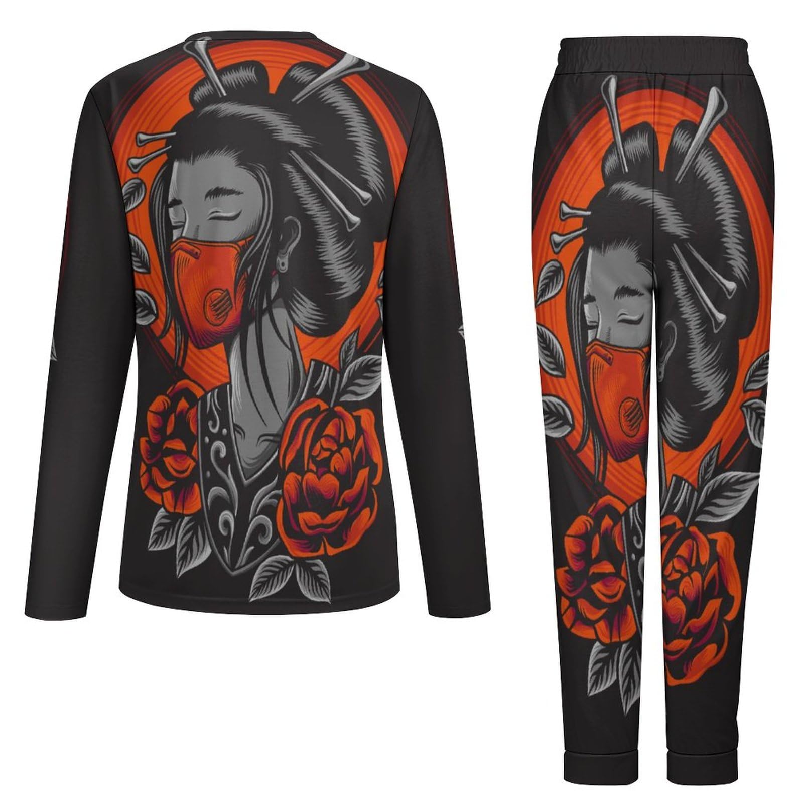 UMENG Japanisches Mädchen Damen Schlafanzug Lange Pyjama Set Zweiteiliger Nachtwäsche Langarm Hausanzug Sleepwear