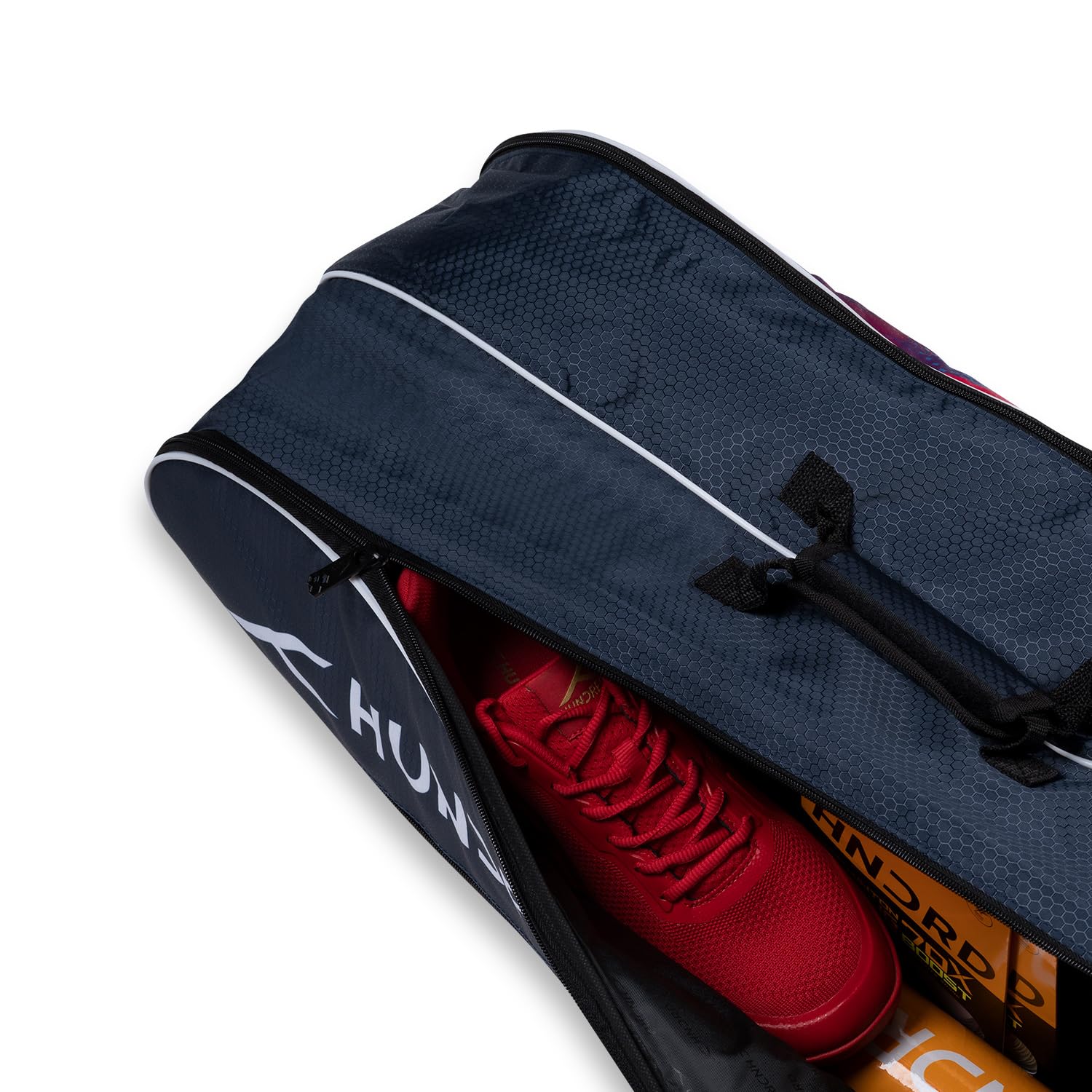 HUNDRED Ideal Badminton and Tennis Racquet Kit Bag | 2 Compartment with Side Pouch | Easy-Carry Handle | Padded Back Straps | Front Zipper Pocket