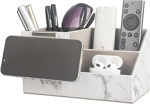 Miniatura 3 de WAYIFON Organizador de escritorio para suministros de oficina, de piel sintética, caja de almacenamiento multifunción, bolígrafo, teléfono celular