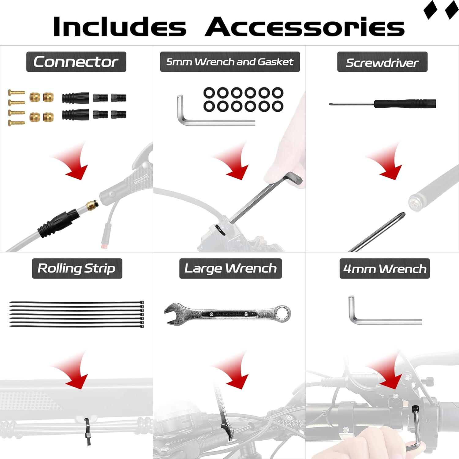 LD-200 2-Pistons Hydraulic Disc Brake Set for ebike,2-PIN Power-Off Electric Bike Hydraulic Brake kit，Hydraulic Brake Kits with mounting Tools and Screws