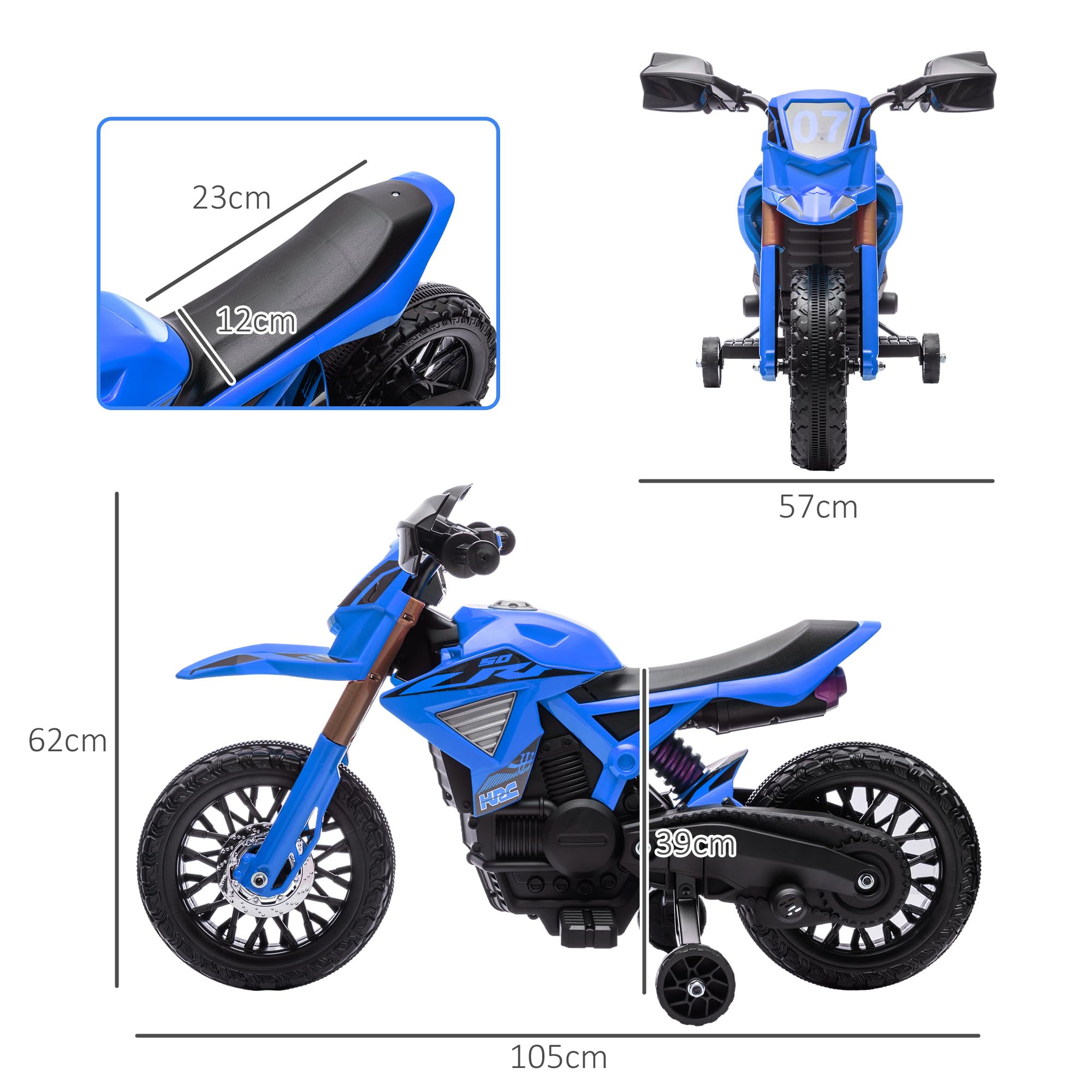 AIYAPLAY Moto Elettrica per Bambini 3-8 Anni con 12V Doppi Motori Blu